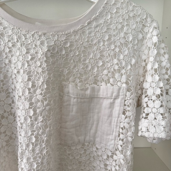 A.L.C White Lace Front Pocket Short Sleeve Shirt - Picture 5 of 6